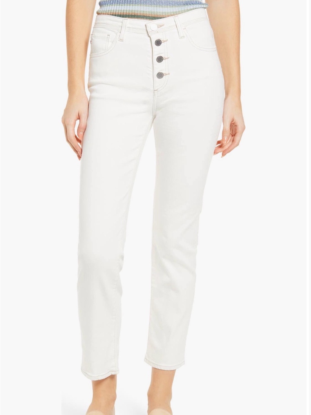 Ag Adriano Goldschmied White High-Rise Button-Fly Cropped Jeans